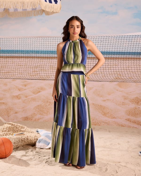 Blue/Green Halter Top and Maxi Skirt Co-ord Set — ZAZU