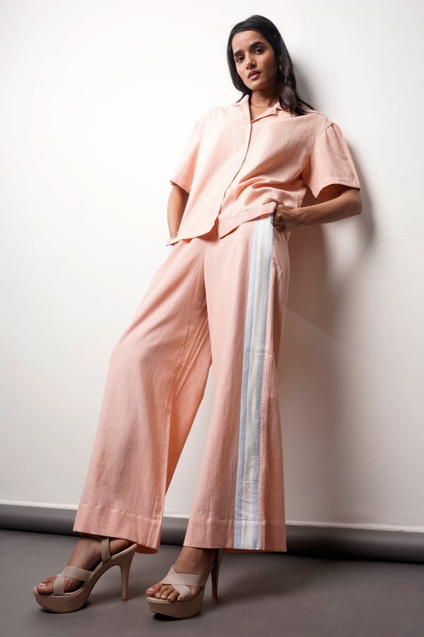 Blush Pink Cotton Shirt and Wide-Leg Pants Co-ord Set — Madder Much
