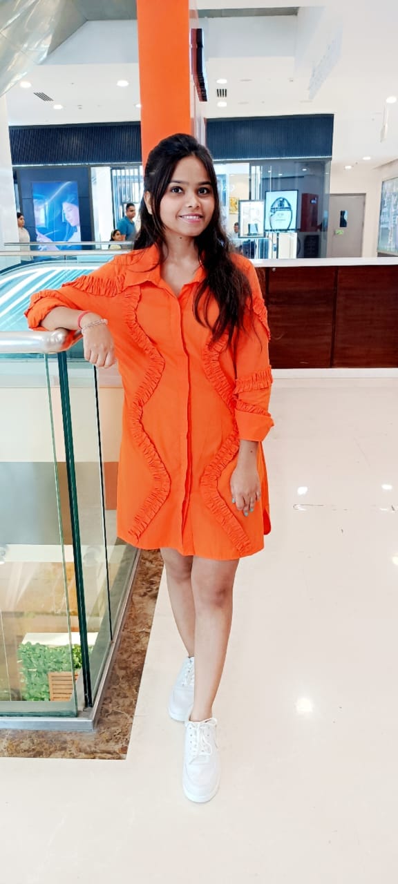 Orange Ruched Mini Shirt Dress — Younglings