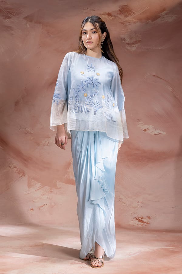 Alisa Embroidered Drape Skirt Set — SOUP by Sougat Paul