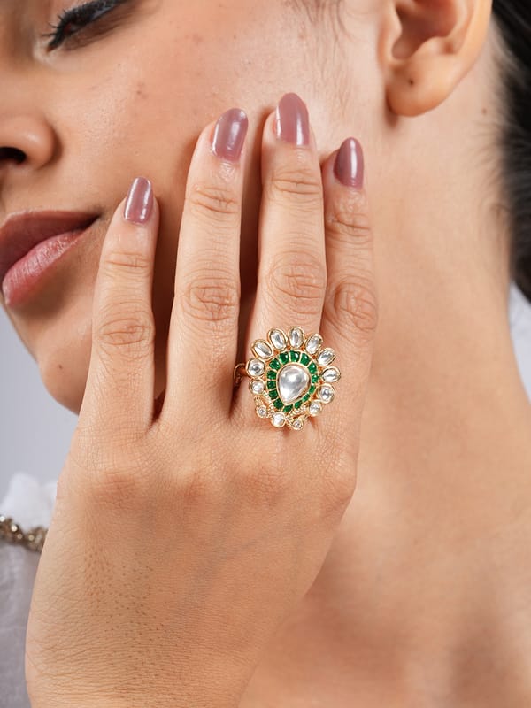 Green Kundan Ring — Cao Jewellery