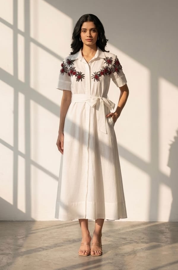 Midi Dress With Hand Embroidered Details — KIHIKI