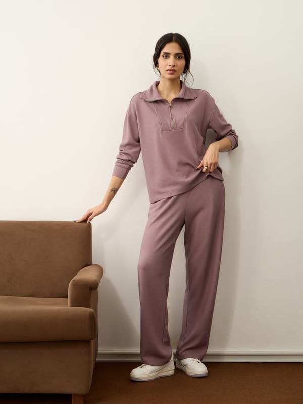 Waffle Zip Yoke Detail Co-Ord Set — Femmella