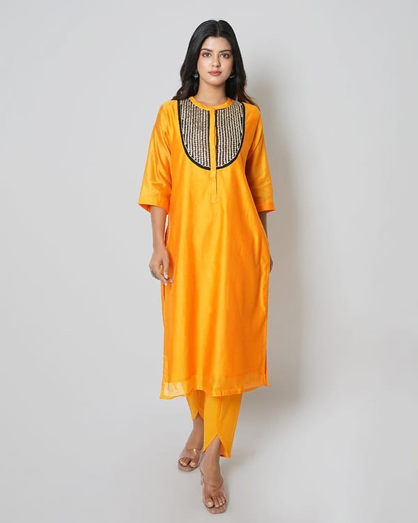 Chrome Yellow Marori Work Sequins Chanderi Kurta — Kameez