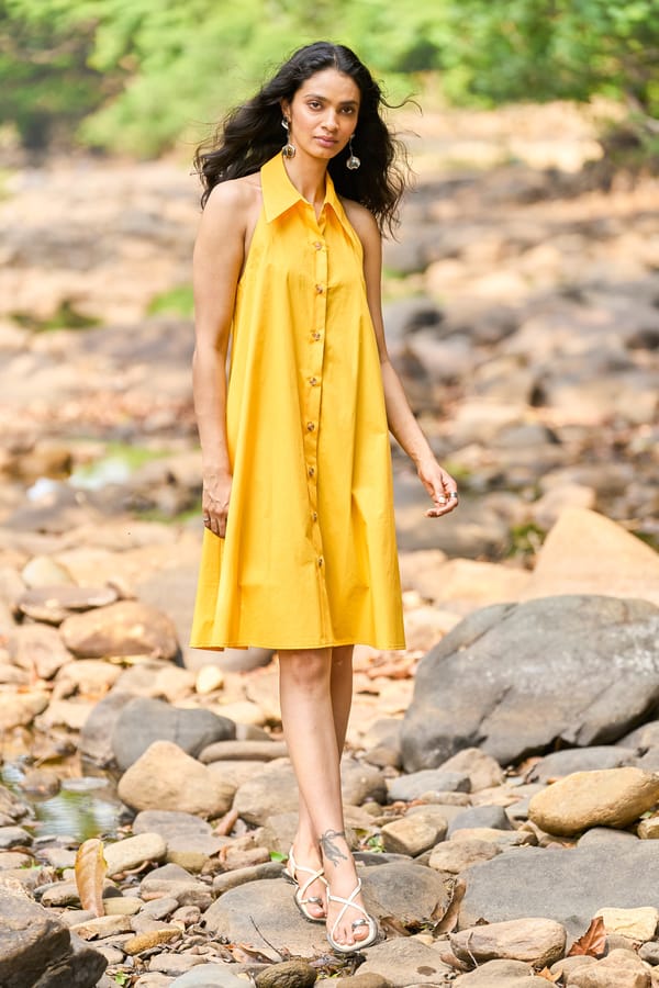 Mango Halter Collared Button-Front Mini Shirt Dress — Dash and Dot