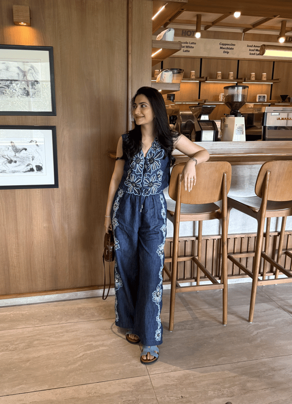 Blue Embroidered Tie-Front Crop Vest Top — Style Island