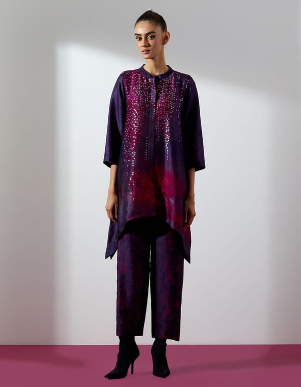 Maroon Purple Dupion Silk Kurta Pant Co-ord Set — CLOS