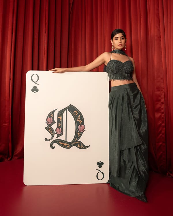Dark Teal Green Embellished Bustier Skirt Co-ord Set — QUNIC