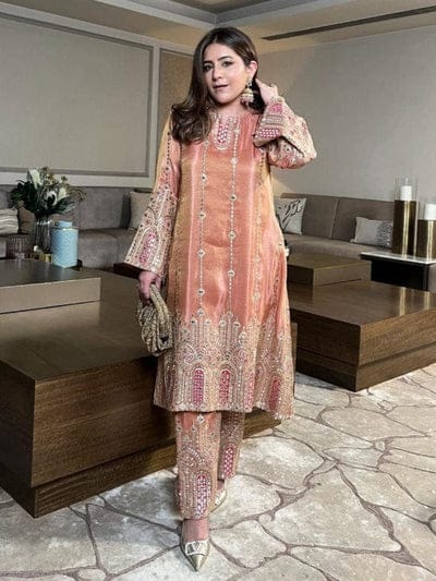 Pink Tissue Silk Embroidered 3-Piece Kurta Set — TASUVURE