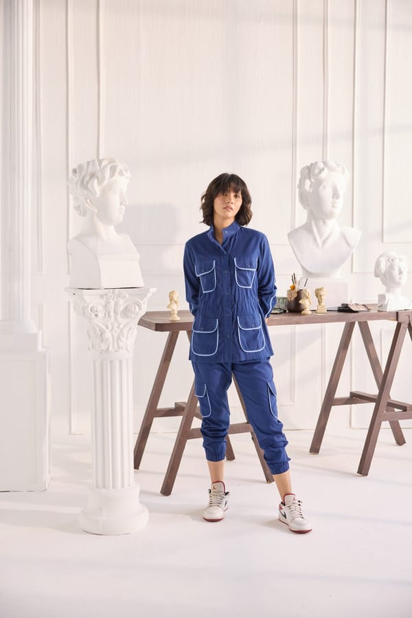 Denim Blue Utility Shirt and Tapered Pants Co-ord Set — Shivya K