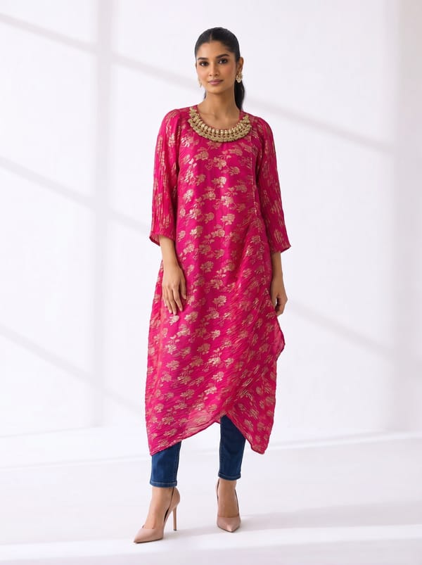 Pink Viscose Georgette Kurta — 5 Elements