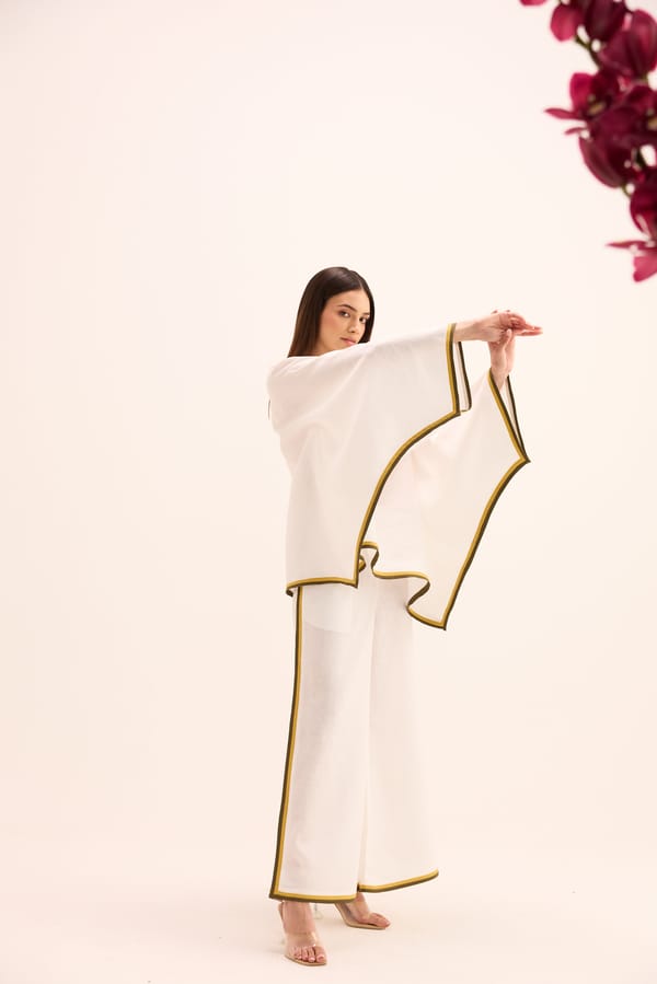 White Linen Asymmetric Top and Wide-Leg Co-ord Set — Prink Tonic