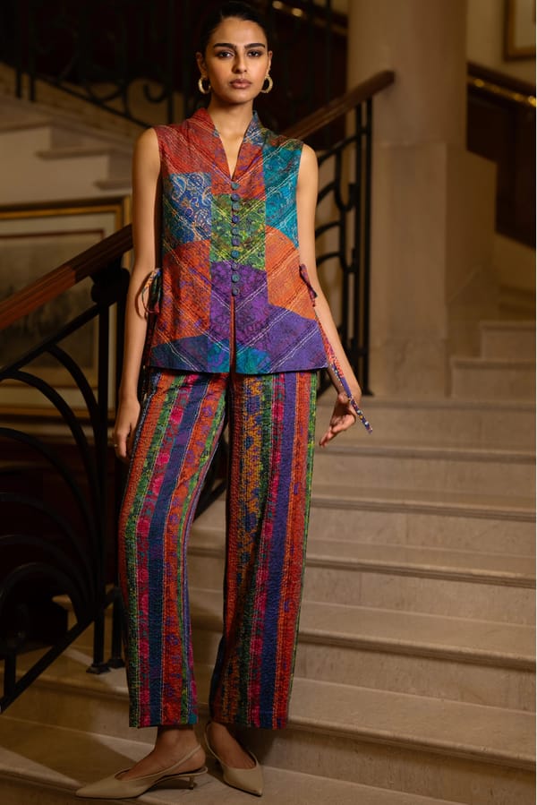 Embroidered Patchwork Print Waistcoat & Stripe — Dash and Dot