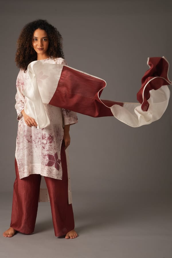 Maroon Chanderi Silk Printed Kurta and Pant Co-ord Set — Khat