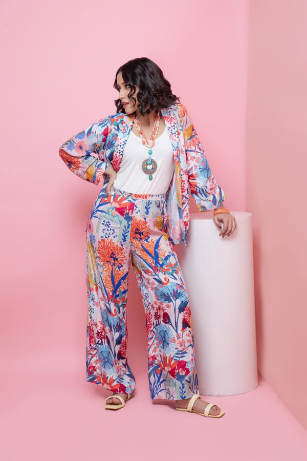 Multicolor Floral Wide-Leg Rayon Pants — Rhe-Ana