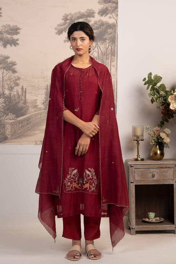 Maroon Red Jungle Suit Set — Tatwa Designs