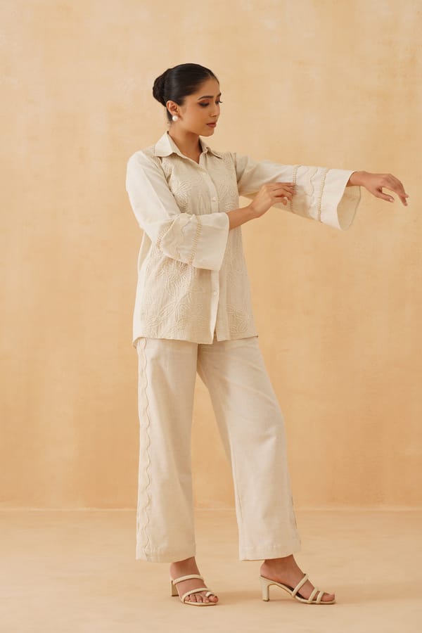 Cream Hand-Embroidered Cotton Co-ord Set — NEETIKA CHOPRA