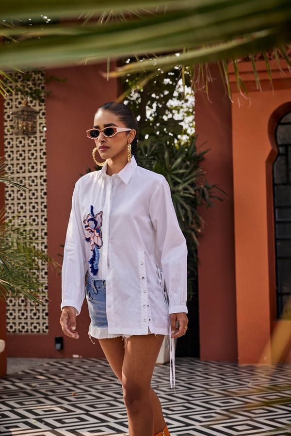 The Blossom Drape White Shirt — Puja Agarwal