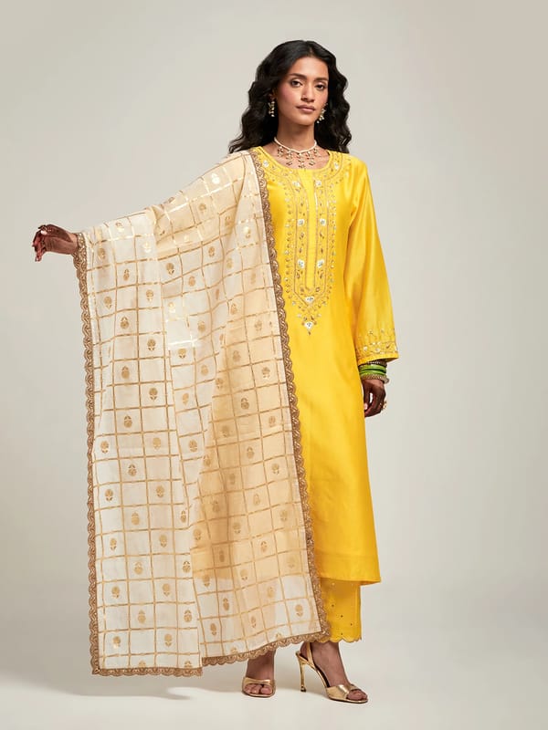 Zari Motifs Dupatta With Lace — Anantaa