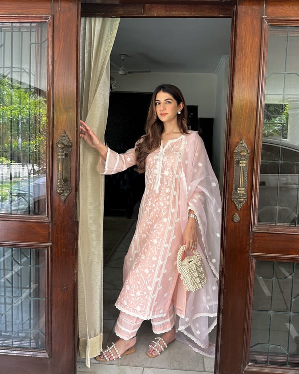 Peach Chanderi Embroidered Straight Suit Set with Dupatta — NARAYANI VASTRA