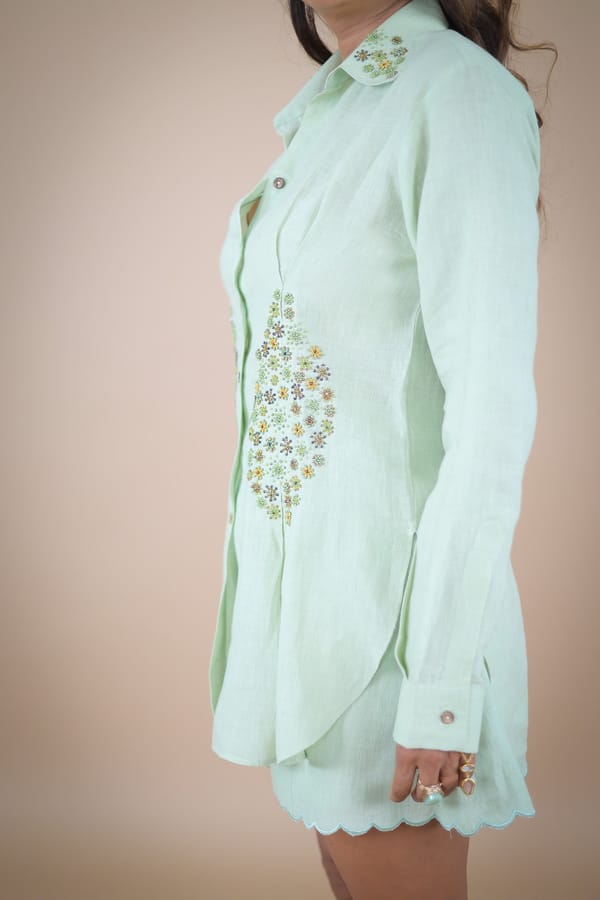 Matcha embroidered shirt and shorts coord set — HEADSTRONG