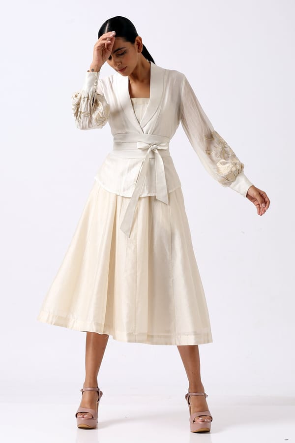 Vanilla Fit and Flare Midi Dress with Wrap Bodice — Madder Much