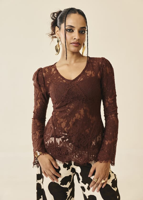 Sienna Cocoa Lace Long Sleeve Top — Lea Clothing
