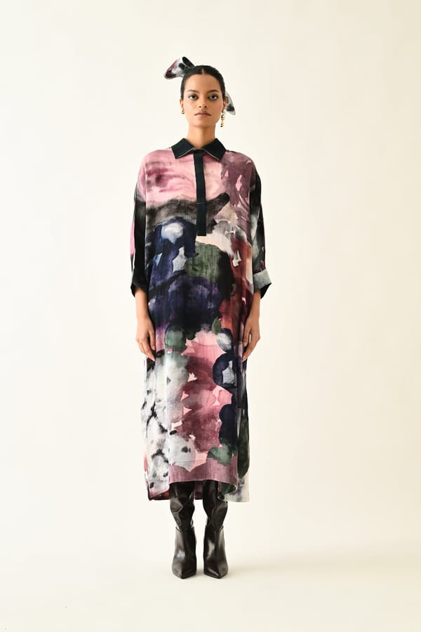 Multicolor Abstract Printed Anti-Fit Cotton Midi Dress — Ofrida