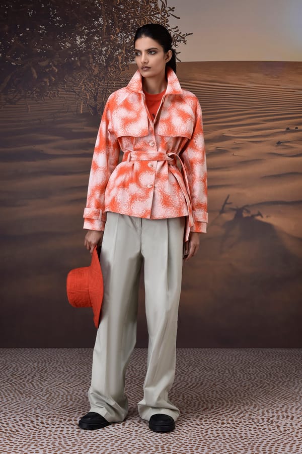 Coquelicot Abstract Circle Print Cotton Twill Belted Jacket — Genes Lecoanet Hemant