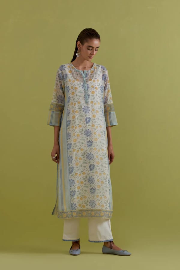 Off White Cotton Chanderi Kurta — Upavita