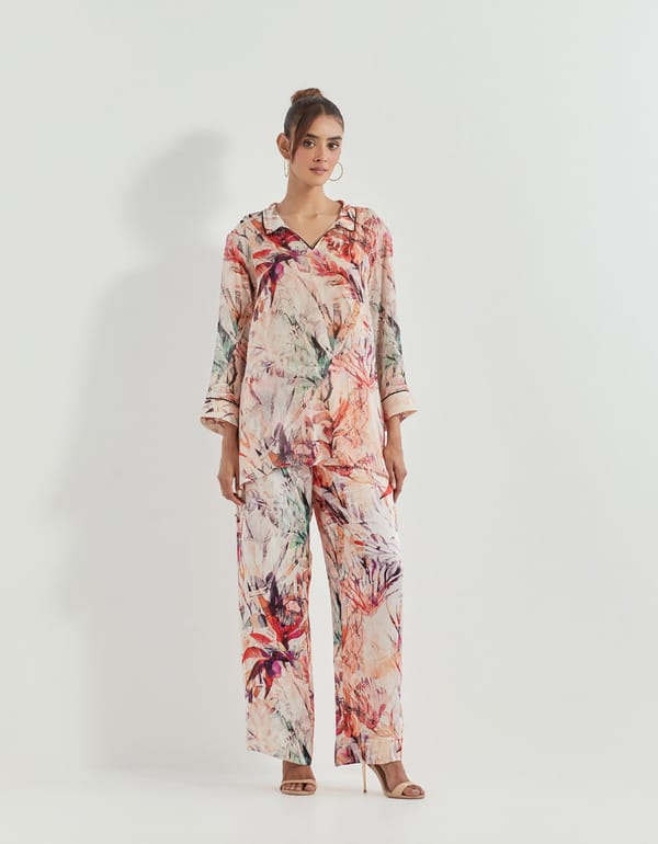 Pink Printed Tunic and Wide-Leg Pants Co-ord Set — Kavita Bhartia