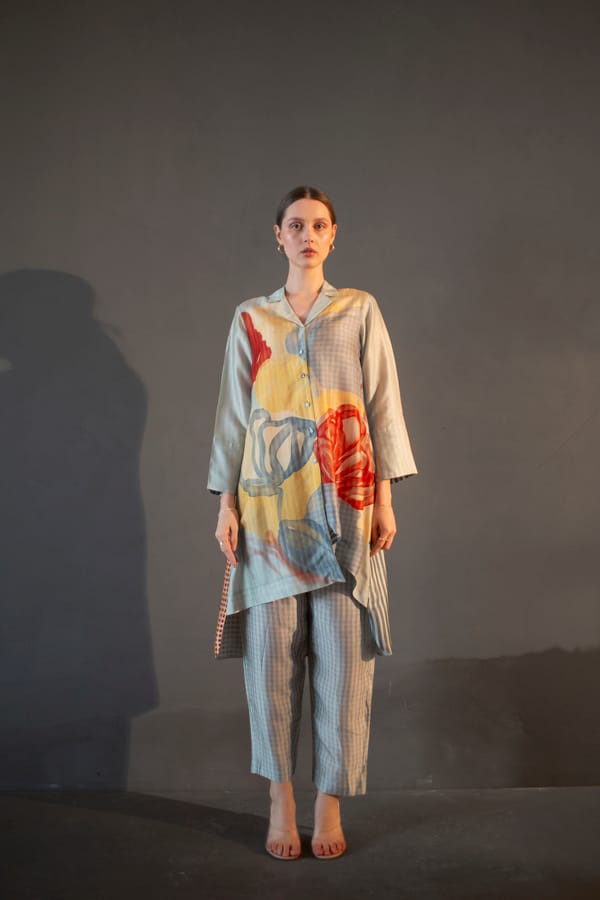Light Grey High Low Kurta Set — CLOS