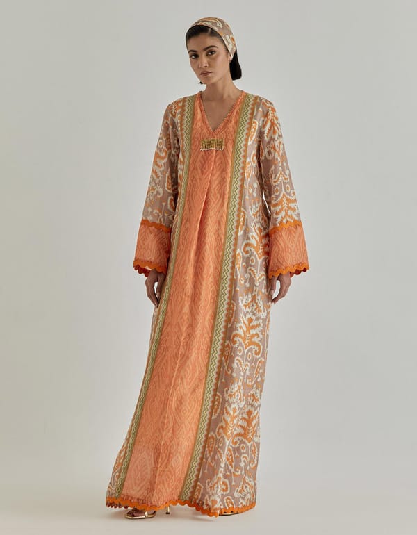 Orange Jaspe Long Kaftan — Kavita Bhartia