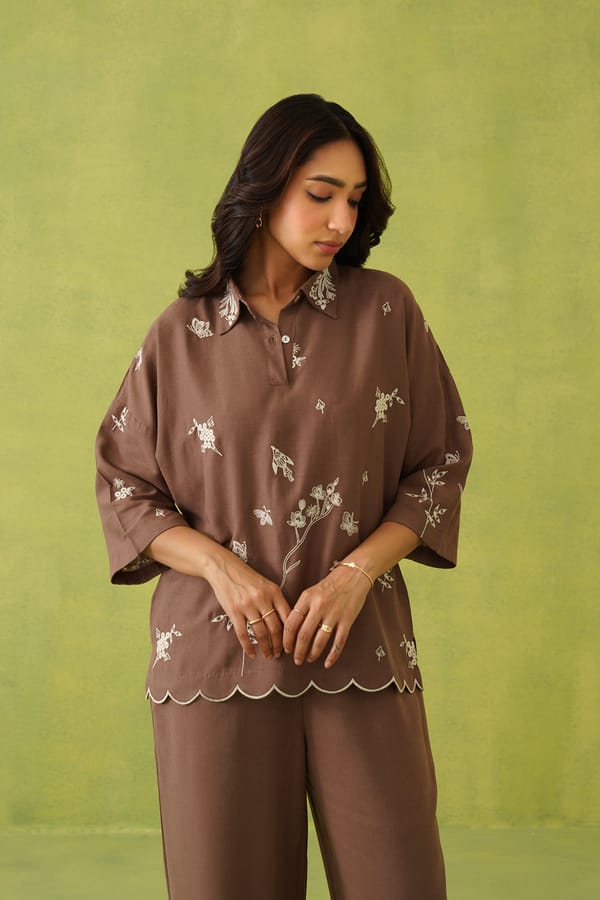 Linen Embroidered Top — INCHING INDIA