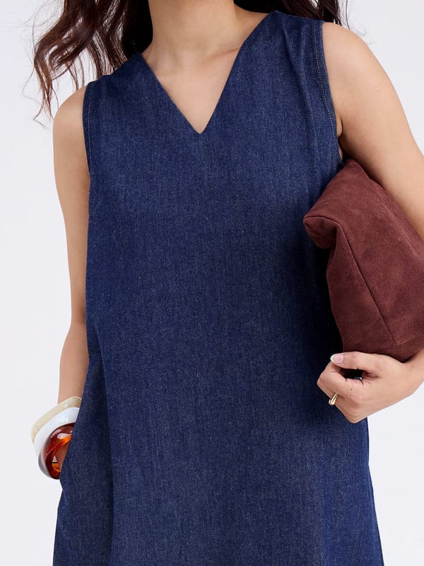 DenimClassic Navy Sleeveless Maxi Dress — Femmella