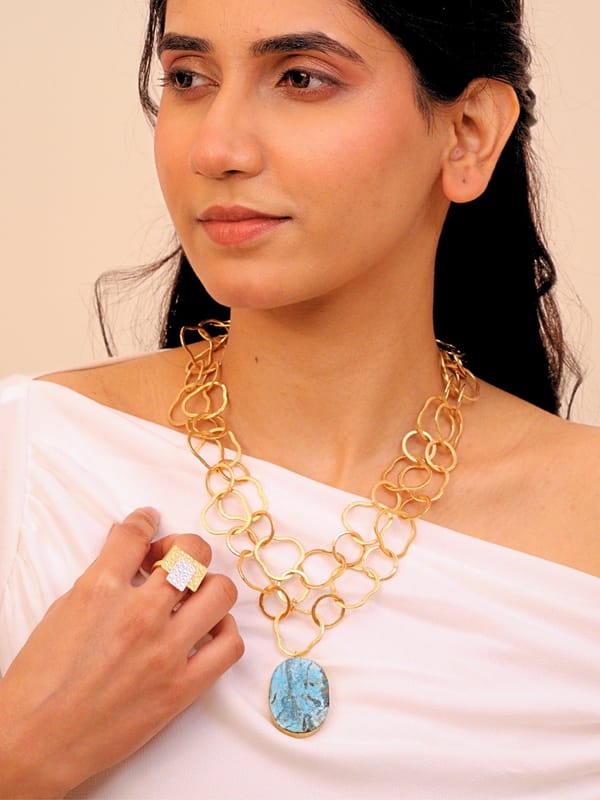 Mehtab Necklace with Turquoise 18K Gold Plated — Viana Jewels