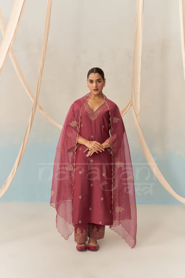 ALIA - Burgundy Chanderi Suit Set — NARAYANI VASTRA