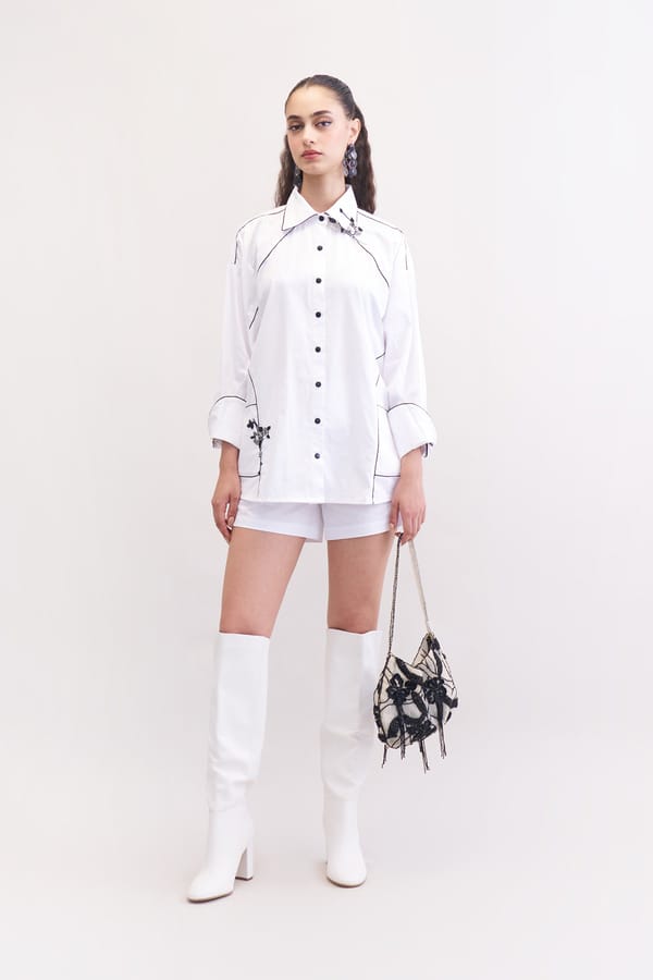White Cotton Satin Shirt and Shorts Co-ord Set — Our Love