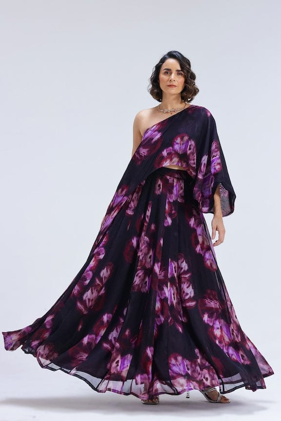 Plum One-Shoulder Top and Kalidar Maxi Skirt Co-ord Set — STUDIO SURBHI
