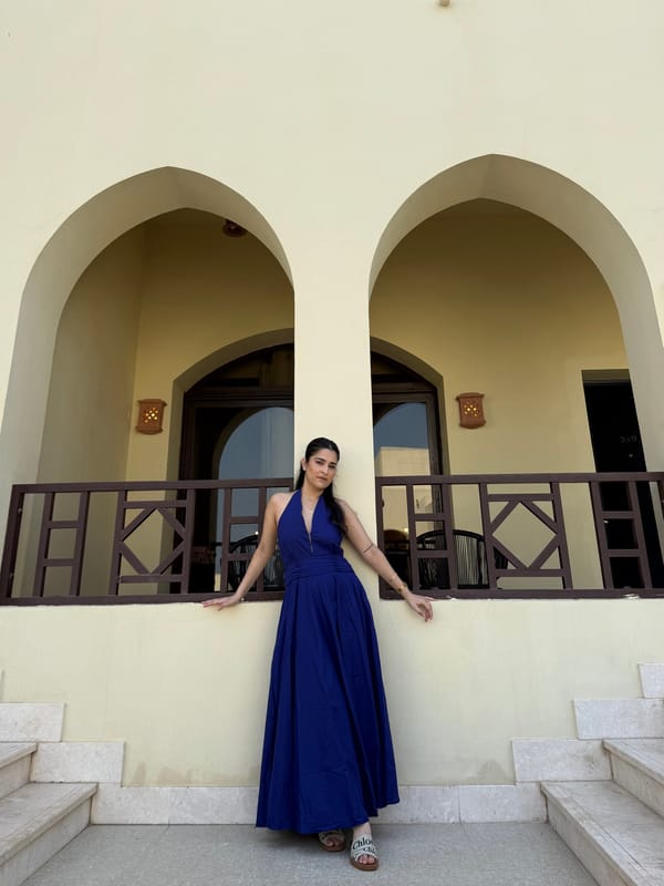 Ultramarine Blue Halter Neck Fit and Flare Maxi Dress — GAIMA LABEL