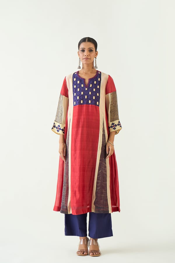Roop: Cotton Silk Kali Kurta set - Red and Purple — SHIVANI BHARGAVA