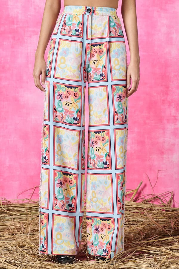Multicolor Printed High-Rise Straight Denim Trousers — Pocketful Of Cherrie