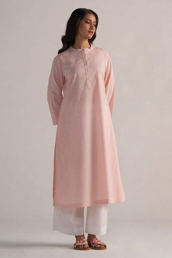 Soft Lotus Pink Cotton Kurta and White Co-ord Set — Ganga Fashions Pvt Ltd