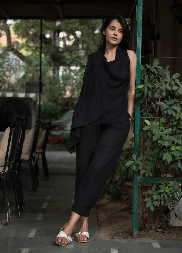 Black Cowl Neck Wrap Top and Pants Co-ord Set — The Good Rebel