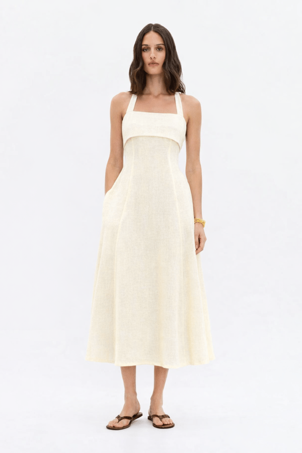 Noa Buttercream Linen Dress — MOMENT BOMBAY
