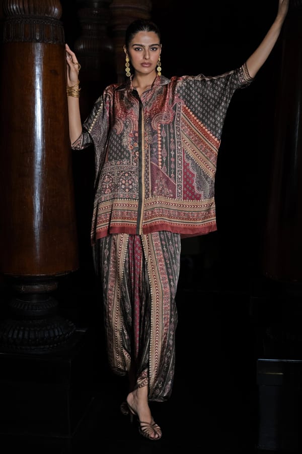 Boxy Printed Shirt & Placement Print Cowl Pant — Dash and Dot