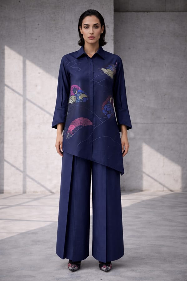 Mizu Navy Asymmetrical Co-ord Set — OJA
