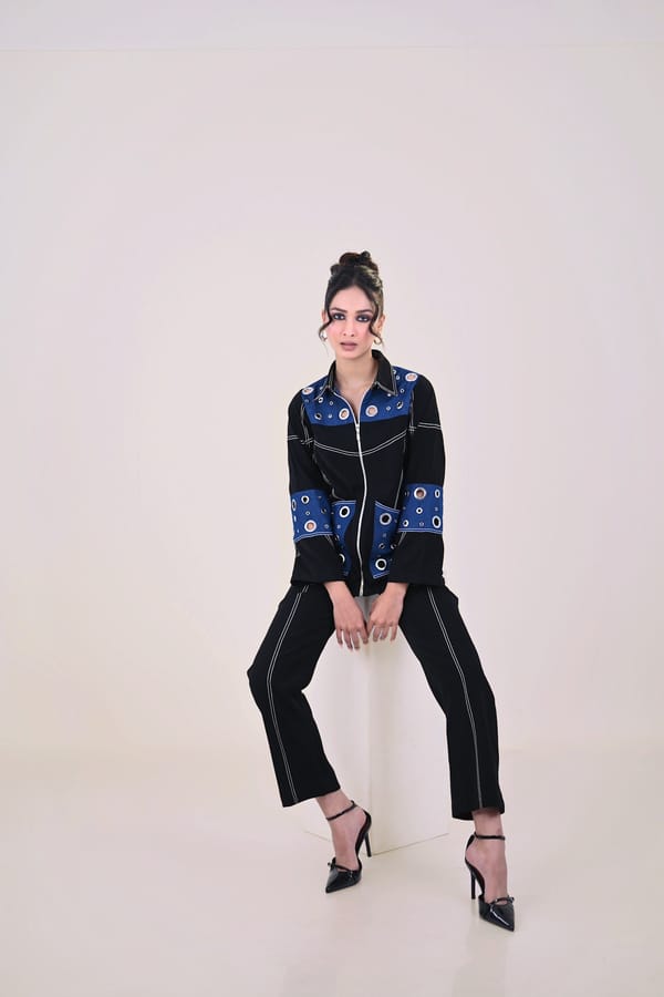 Black and Blue Colorblocked Zip-Front Jacket — Veera Wear