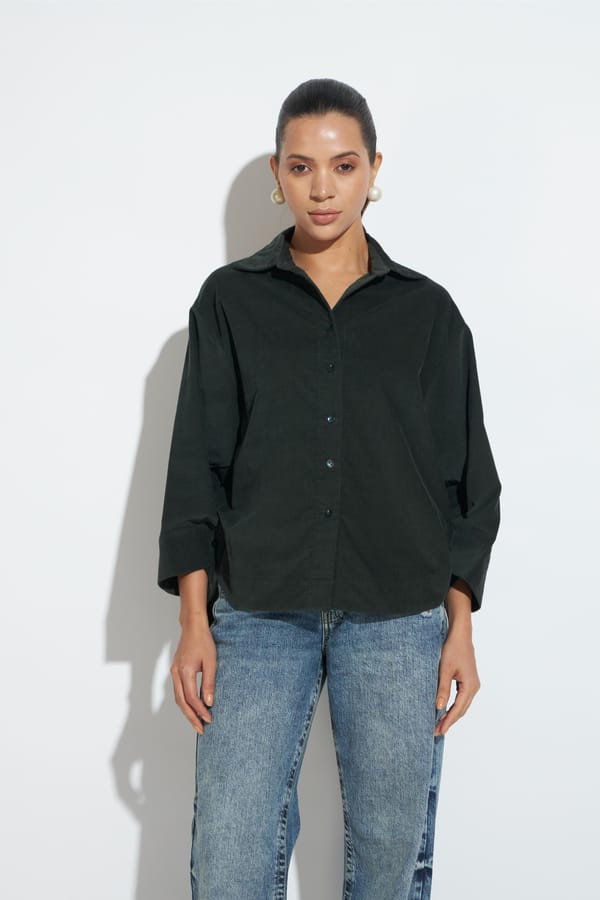 Olive Cotton Corduroy Relaxed Fit Button-Down Shirt — Eko Clothing