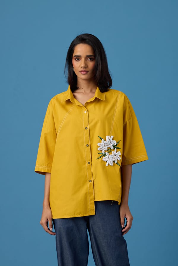 Ochre Cotton Poplin Appliqué Shirt — 63East
